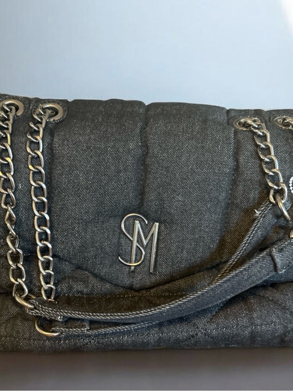 Steve Madden Quilted Crossbody Bag in Charcoal with Silver Hardware